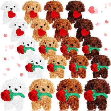 Liliful 20 Pcs Valentine'S Day Plush Gift Dog With Rose Heart Animals Small Stuffed Plush Animals Bulk For Birthday Valentine Pa
