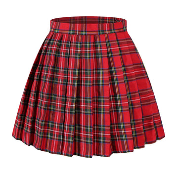 Beautifulfashionlife Women`S School Scottish Tartan High Waist Short Skirts (4Xl,Red Grey Brown)