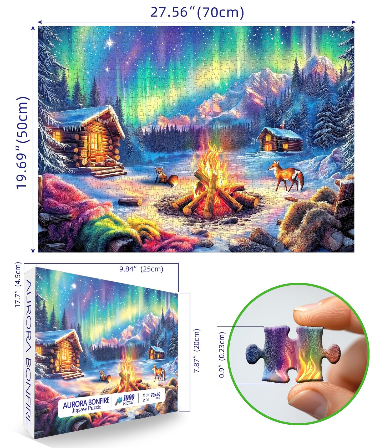 Blueforest 1000 Piece Jigsaw Puzzle For Adults - Winter'S Night Bonfire | Challenging Northern Lights Design | Impossible Hard D
