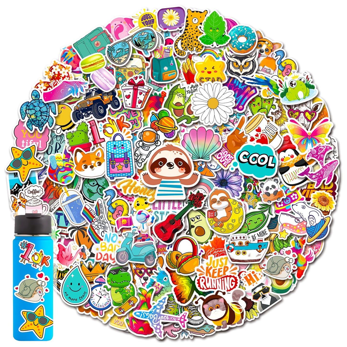 300 PCS Water Bottle Stickers, Cute Stickers for Hydroflasks VSCO Sticker Packs Cute Vinyl Waterproof Stickers for Water Bottles
