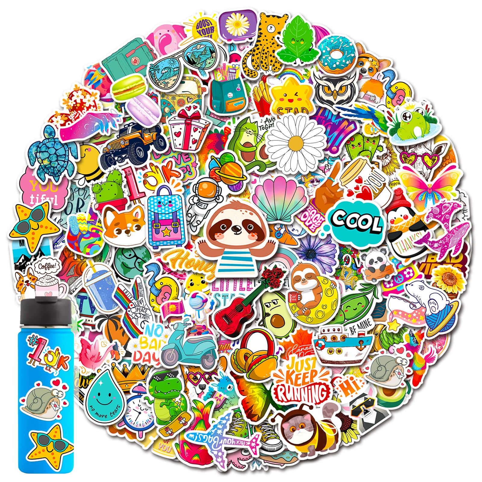 300 PCS Water Bottle Stickers, Cute Stickers for Hydroflasks VSCO Sticker Packs Cute Vinyl Waterproof Stickers for Water Bottles
