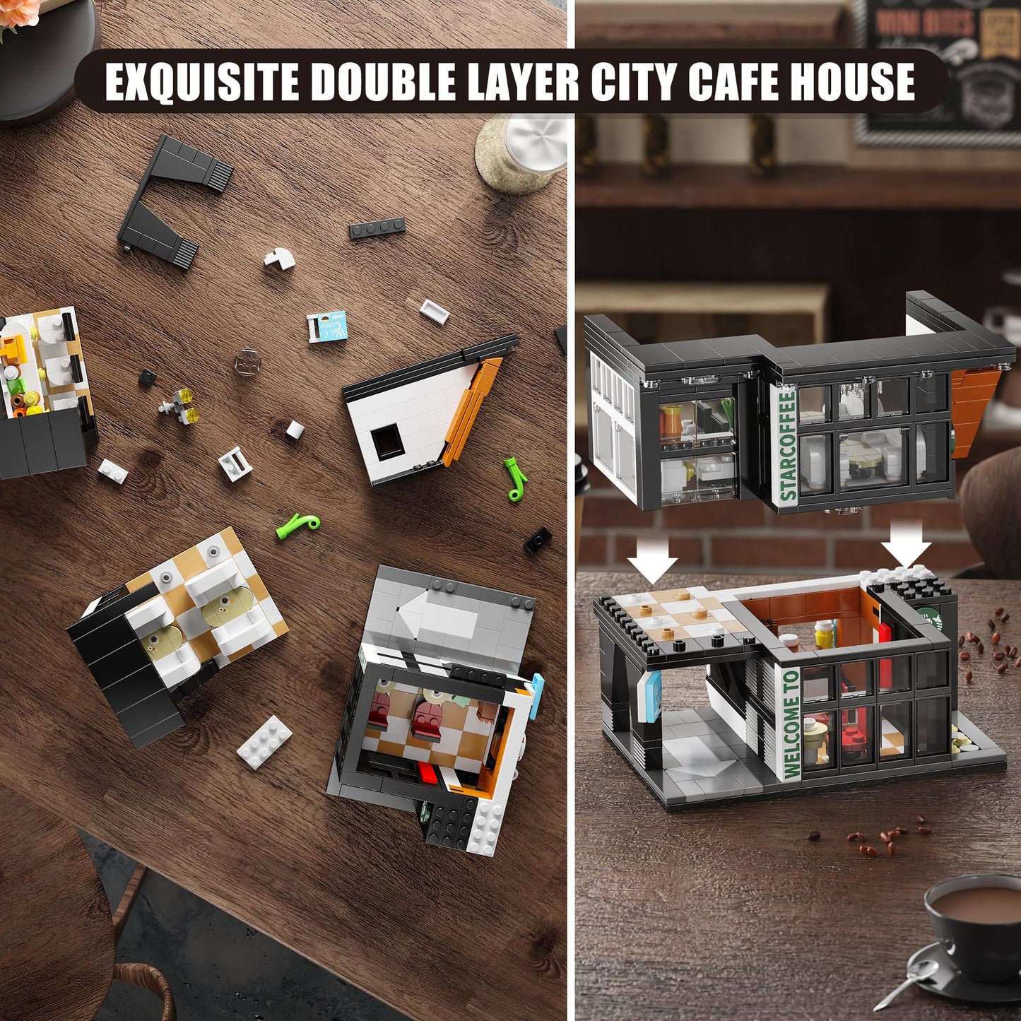 Tycole City Coffee Shop Building Block Set,Coffee House Architecture Toy With Lights, Creative Cafe House Compatible Bricks Kits