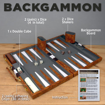 Large Backgammon Sets For Adults - Classic Board Games For 2 Players Adults And Kids - Premium Backgammon Set 15 Inch Board And 32 Backgammon Pieces In Quality Pu Leather Case - Gift For Man