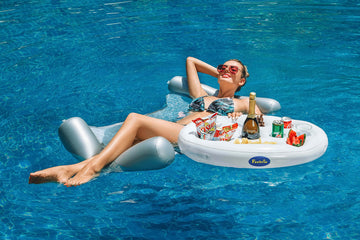 Feebria Inflatable Floating Drink Holder With 9 Large Capacity Drink Float For Pools & Hot Tub (White)