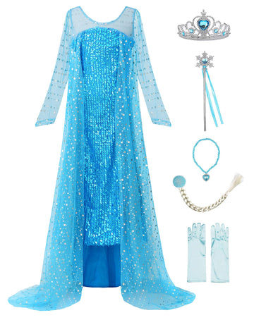 Reliparty Little Girls Snow Princess Dress Costume And Accessories, Blue,110