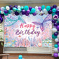 Mermaid Happy Birthday Backdrop Fish Tail Coral Decoration Banner Marine Biological Background for Princess Girl Mermaid Theme B