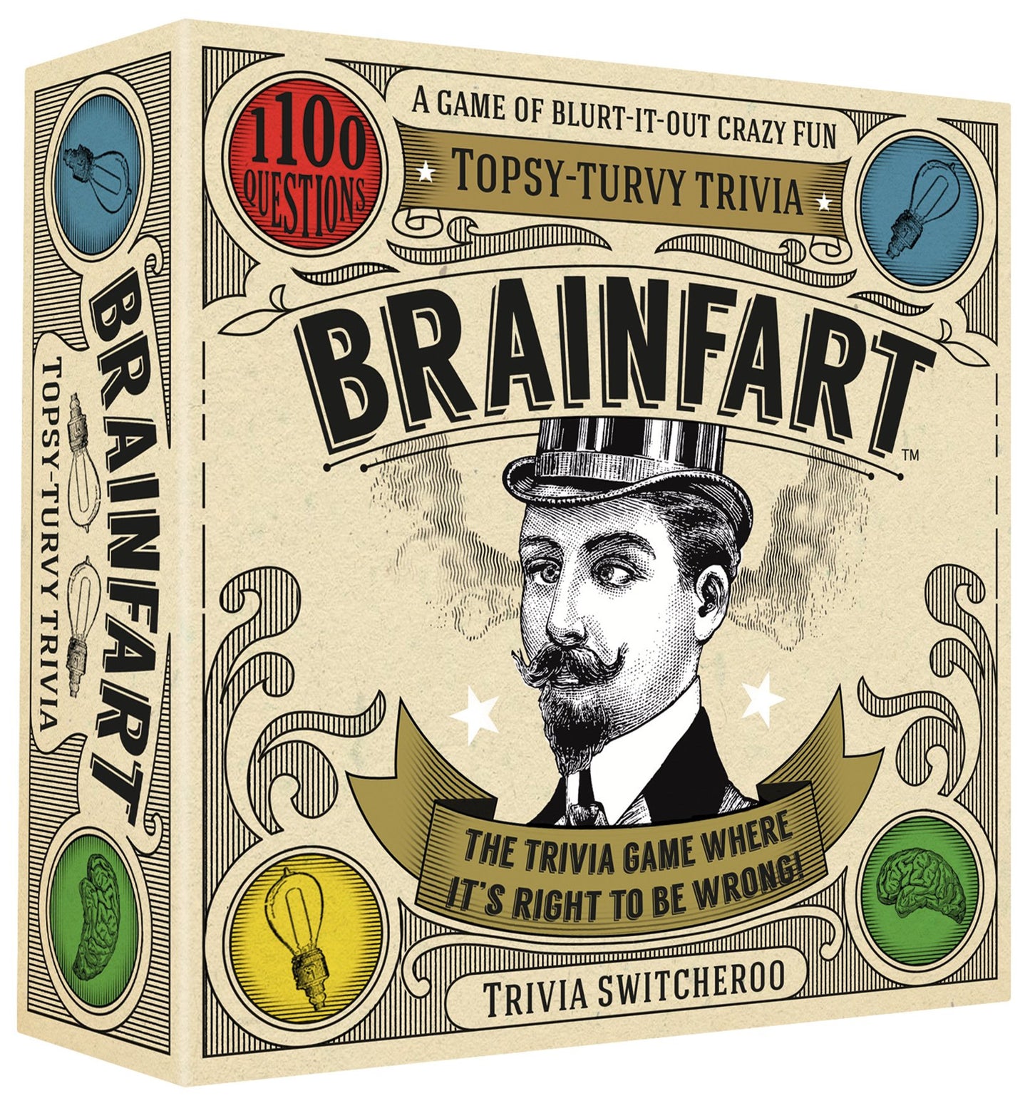 Hygge Games Brainfart Topsy Turvy Trivia Game, Cardboard, Sand Color, Model 21040