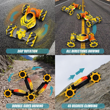 TIOYOTY RC Stunt Car, 2.4Ghz Remote Control Sensor 4WD Offroad Car, High Speed Drift 360 Rotating Twist Toy Car with Music Light