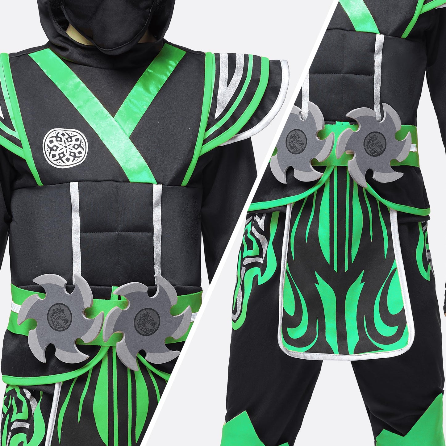 Spooktacular Creations Kids Green Ninja Costume - Small (5-7 yrs), Polyester Outfit for Halloween and Dress Up Parties