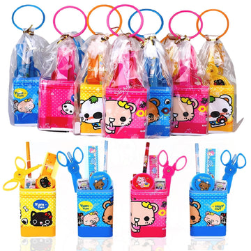 6Pcs Return Gifts Birthday Party Stationary Set - (Includes Pencil Box Case,Scissor,Eraser,Pencil, Sharpener) - Return Gift For 