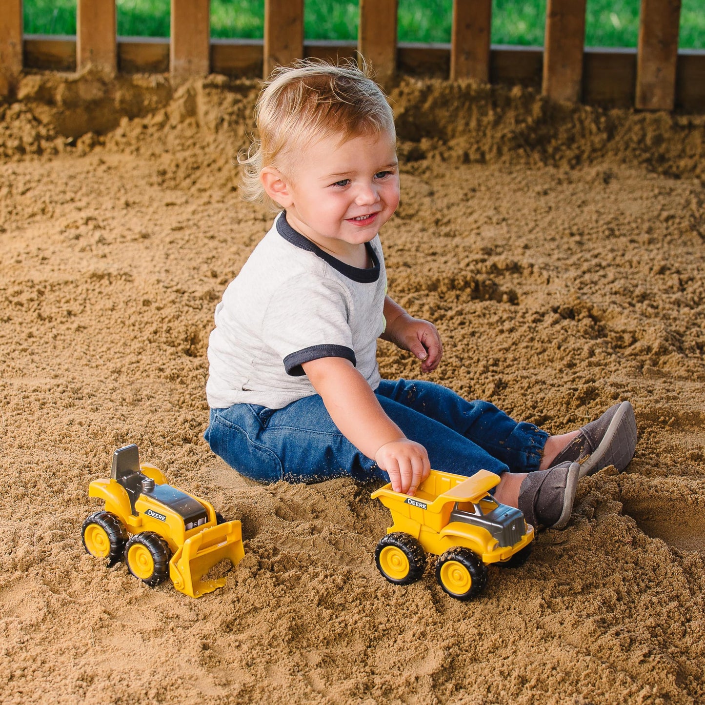 John Deere Vehicle Set - Includes Dump Truck Toy And Tractor Toy With Loader - Kids Outdoor Toys - Kids Construction Toys And Sandbox Toys - Yellow - 6 Inches - 2 Count - Ages 18 Months And Up