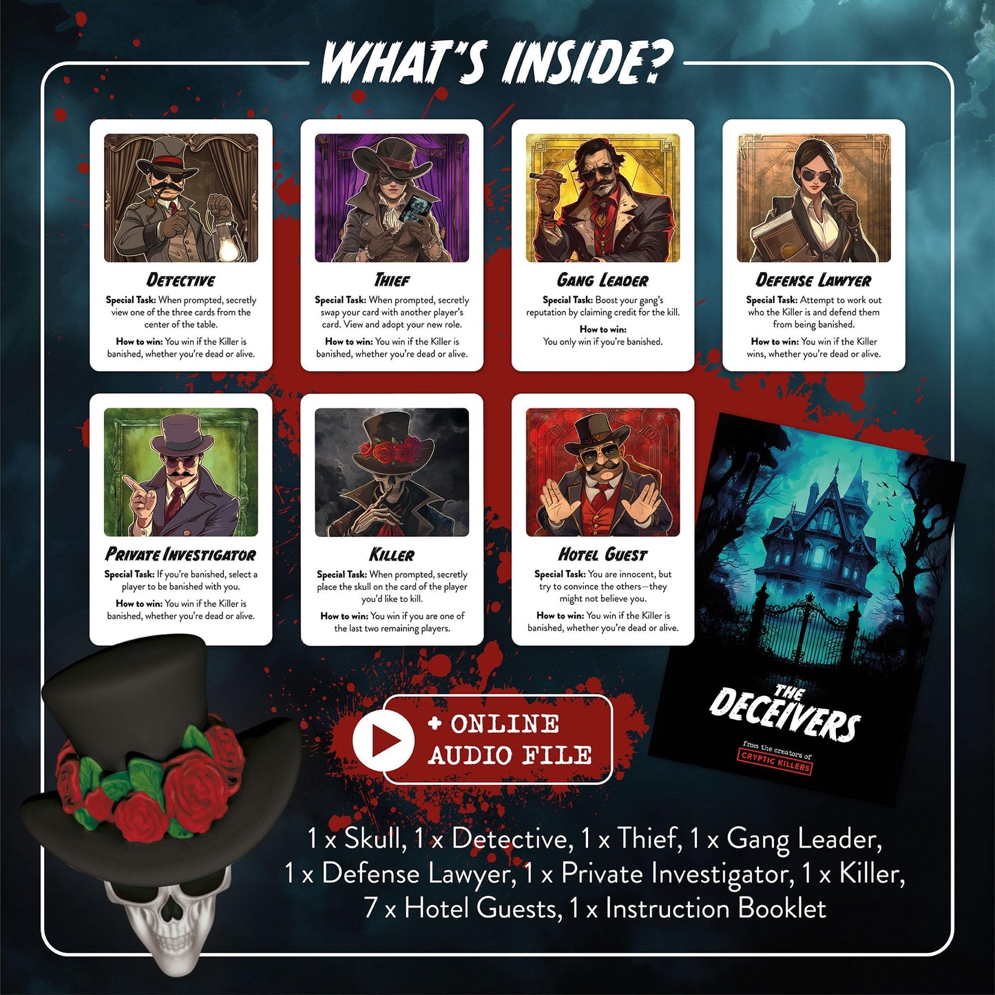 The Deceivers - Murder Mystery Party Game | Like Werewolf | mature-themed Board Game Night  Family Games  Secret Spy Games & Traitor Role-Playing | Bluffing  Deception  and Strategy - CRYPTIC KILLERS