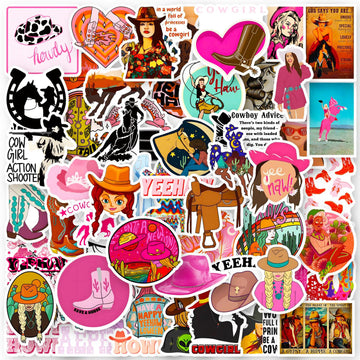 Dothrayan 100 Pcs Cowgirl Stickers, Pink Cowgirl Hat Western Girls Boots Sticker Pack For Water Bottles Laptops, Cowgirl Decal G