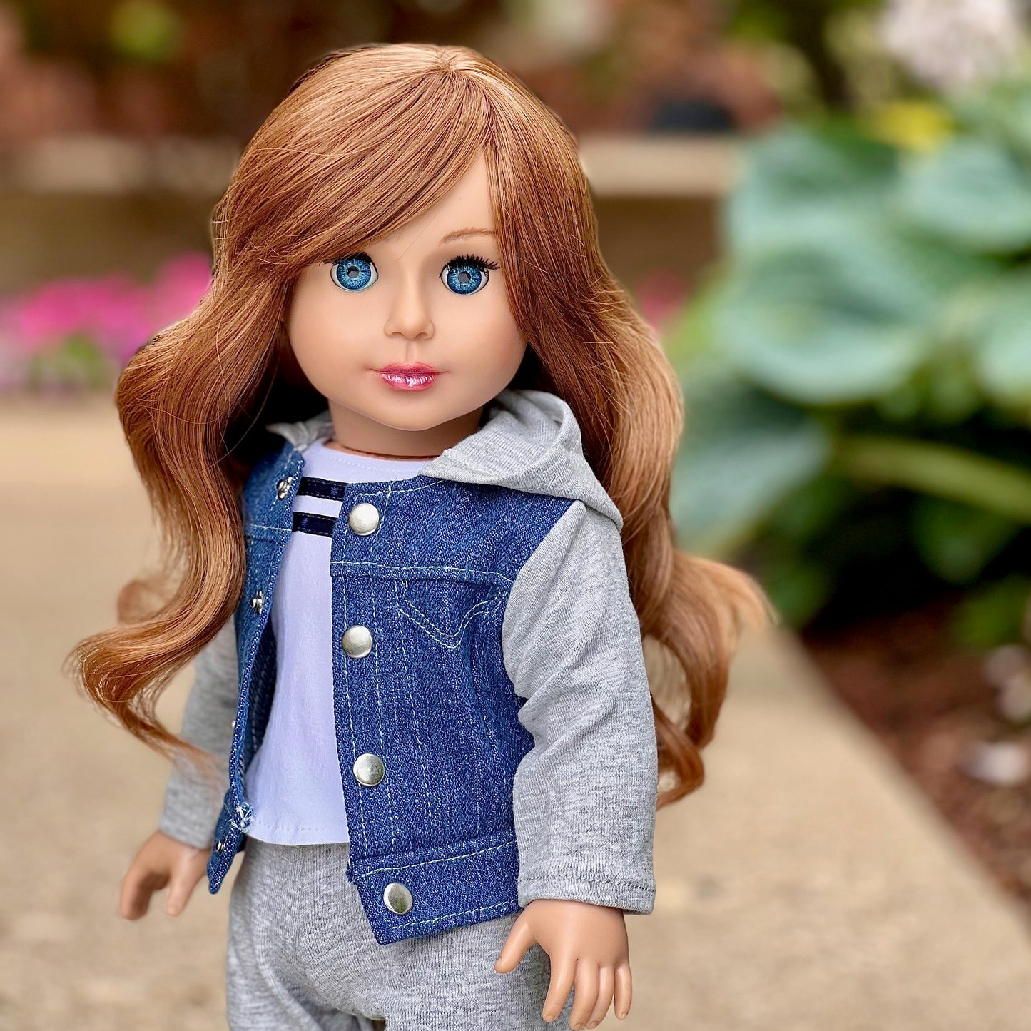 Tomboy - 4 Piece 18 Inch Doll Outfit - Jeans Jacket, Grey Sweatpants, T-Shirt Boots. ( Dolls Not Included)