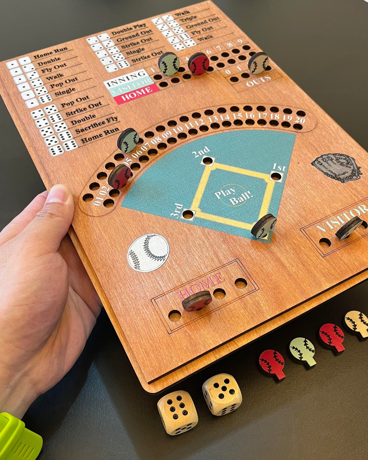 CBLKUS Baseball Dice Board Game Fun Board Game with Dice Wooden Baseball Games for Family Party and Holiday Gatherings Baseball Board Game enhanced Version