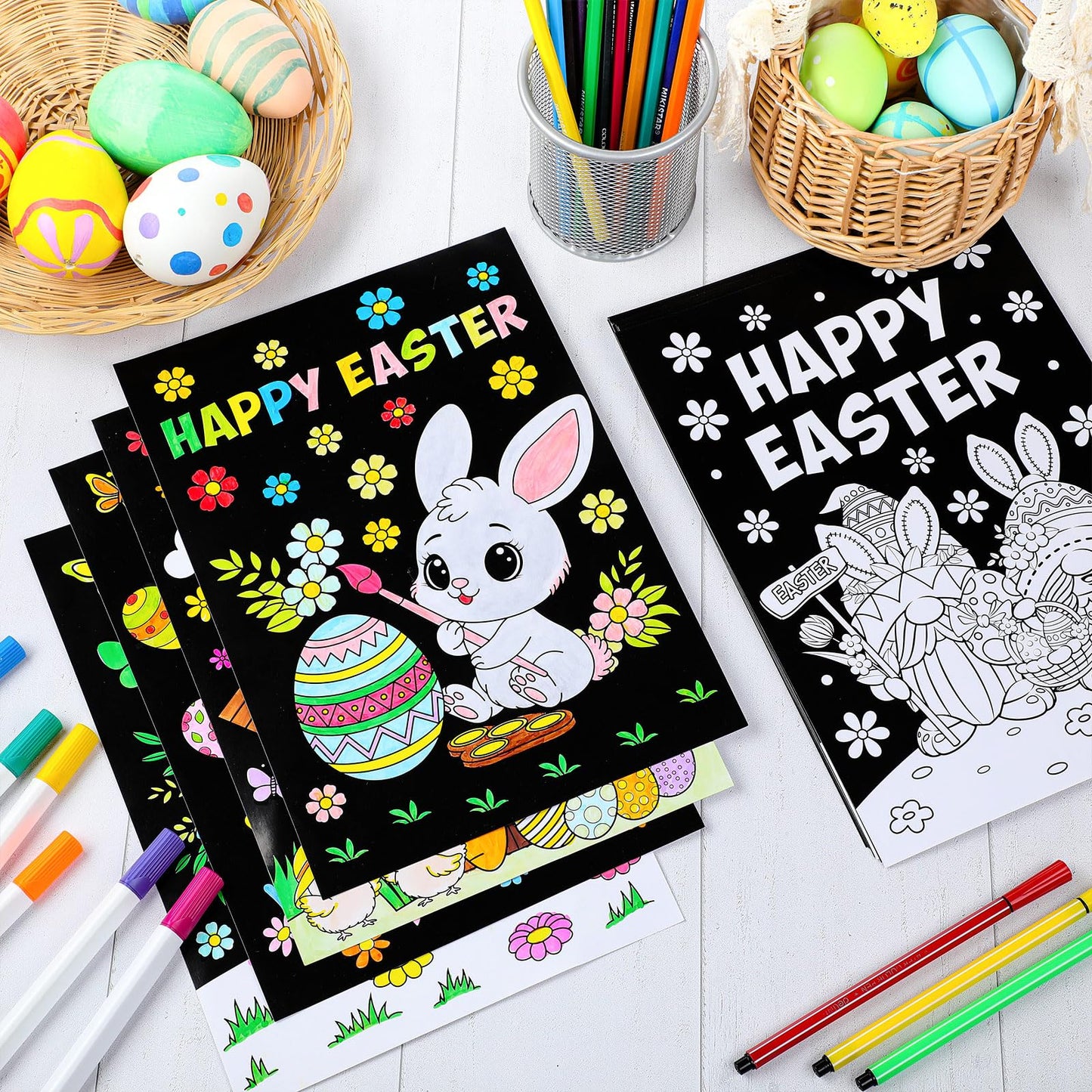 Zhanmai 30 Pcs Easter Day Coloring Posters Easter Eggs DIY Spring Easter Day Crafts Bulk Color Your Own Posters Bunny Basket Car