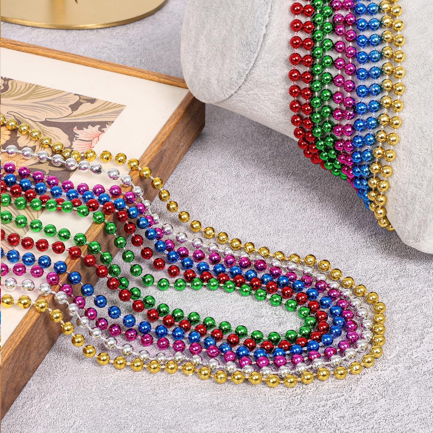 Biubumtu Mardi Gras Beads, 30Pcs Colorful Bead Necklace, 6 Kinds of 33'' Beaded Necklace Bulk Costume Stuff, Festival Parade Thr
