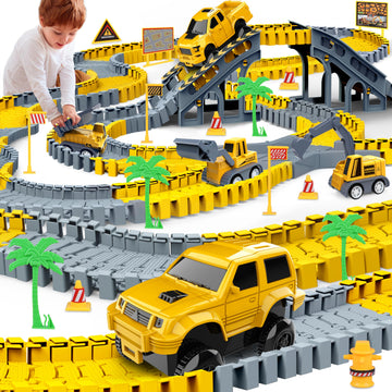 Kids Toys 253 Pcs Construction Race Tracks Toy For 3 4 5 6 7 8 Year Old Boys Girls, 5 Pcs Construction Truck Car And Flexible Track Play Set Create A Engineering Road Games Toddler Toys Birthday Gifts