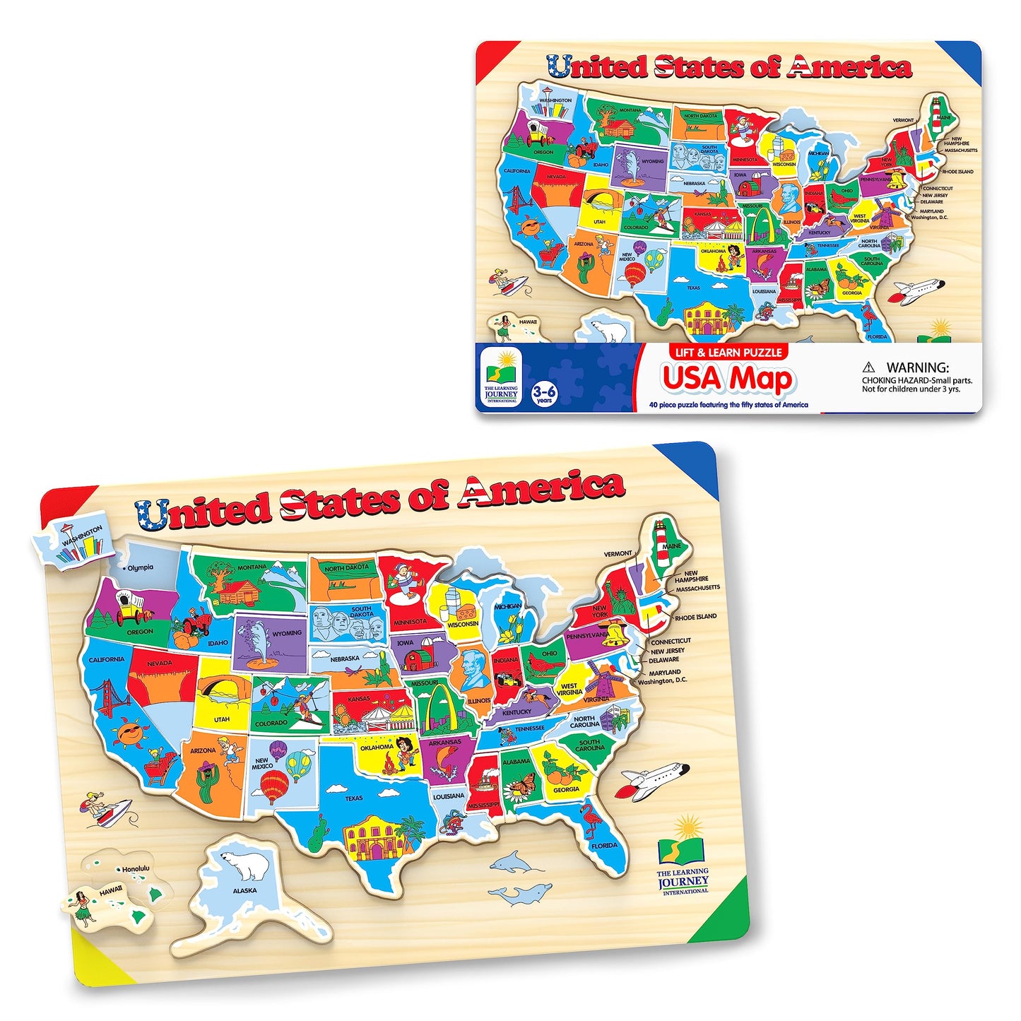 The Learning Journey USA Map Puzzle - Multi Color, Recycled Material, 40cm - Educational Toys for Kids Ages 3+ - Model 501726