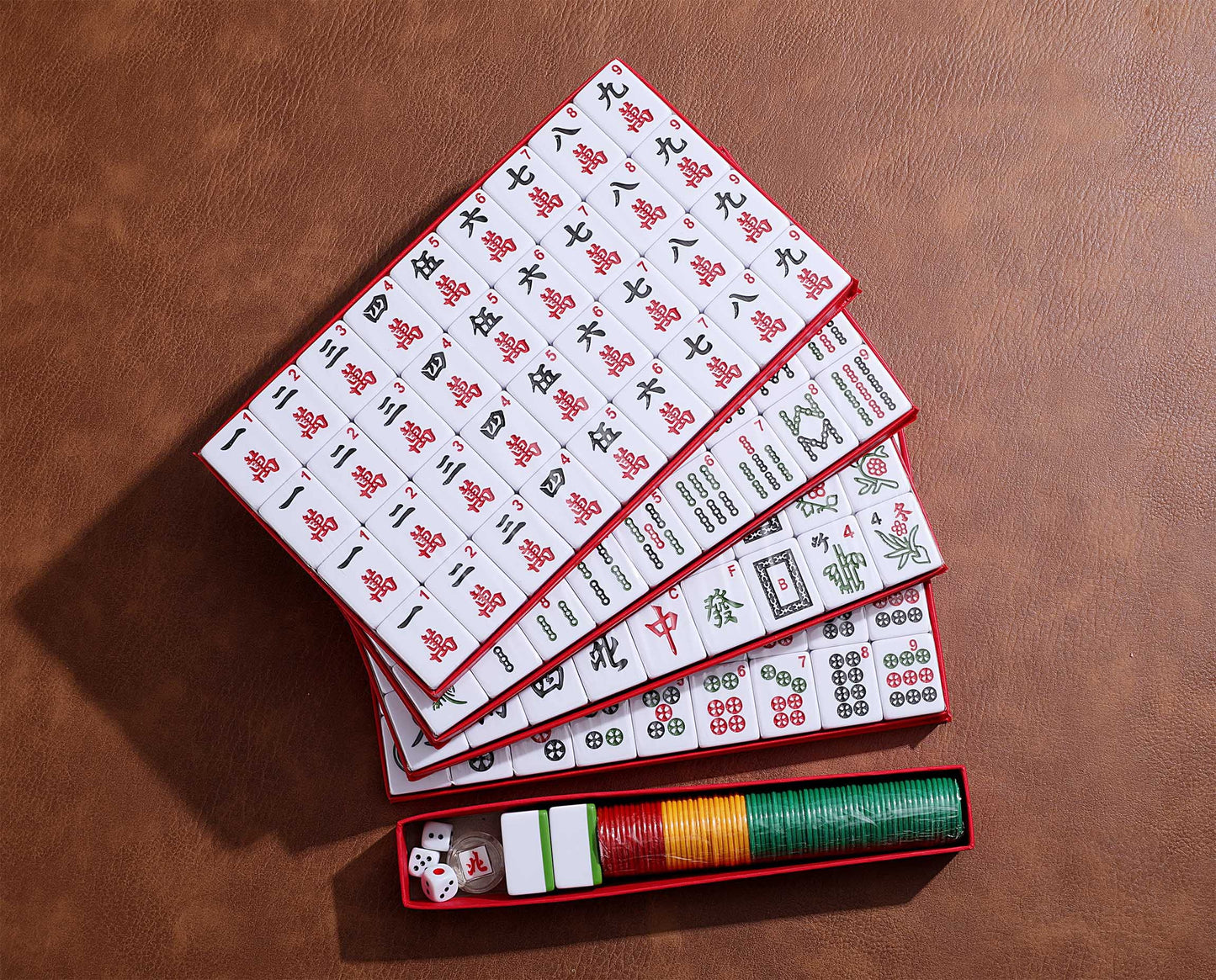 Mose Cafolo Professional Chinese Mahjong Game Set 146 Numbered Large Size Tiles With Carrying Travel Case, Complete Mahjong Tile