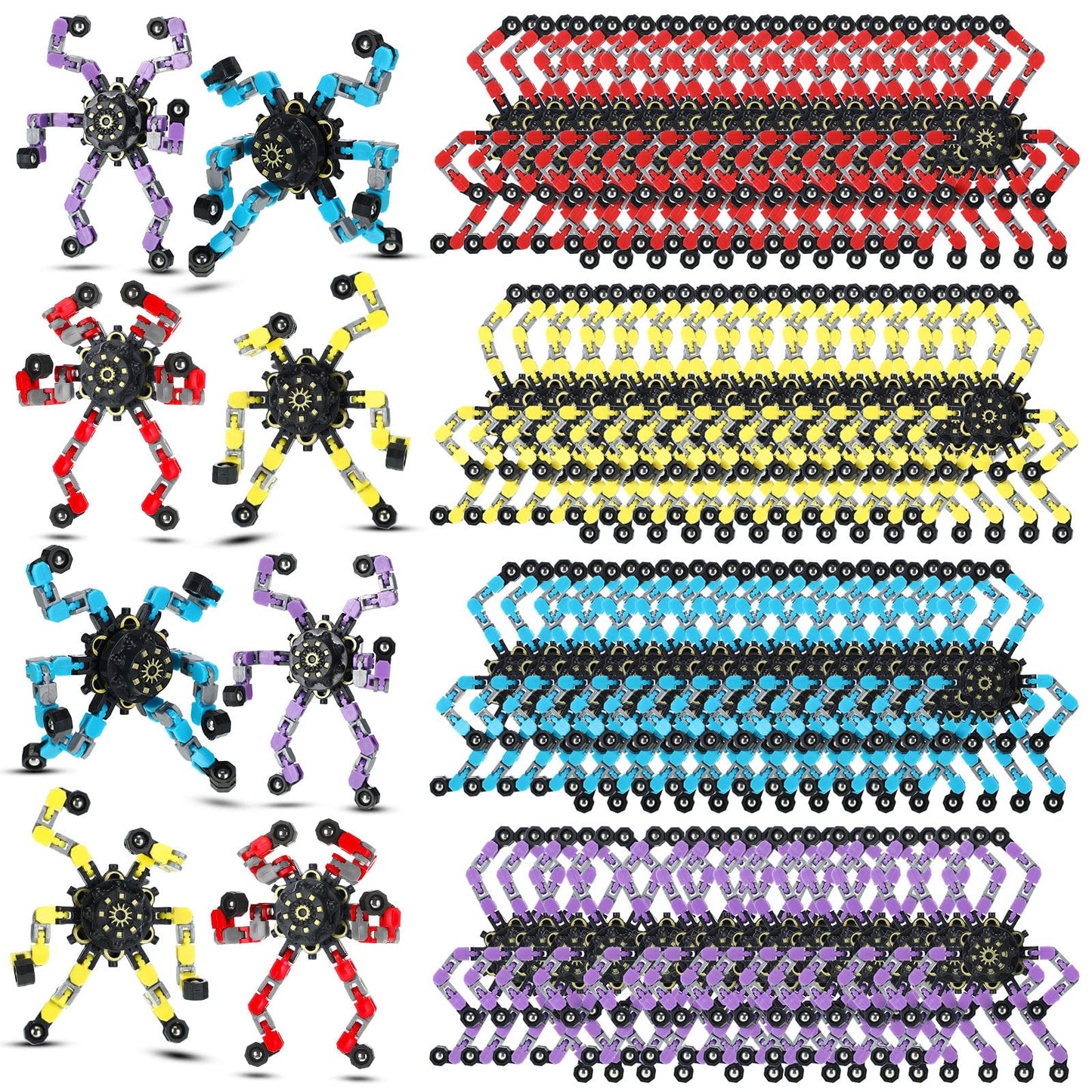 100 Pcs Funny Sensory Fidget Toy Bulk Transformable Chain Robot Finger Toys Fidget Spinners Stress Relief Fingertip Gyro Deformable Mechanical Spiral Twister Spinner Toy for mature-themed Kids ADHD (Classic)