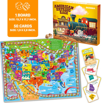 Quokka 3X Set Learning Board Games For Kids 6-8 - Educational Trivia Cards Ages 8-12 | Travel United States | World Map | Explor