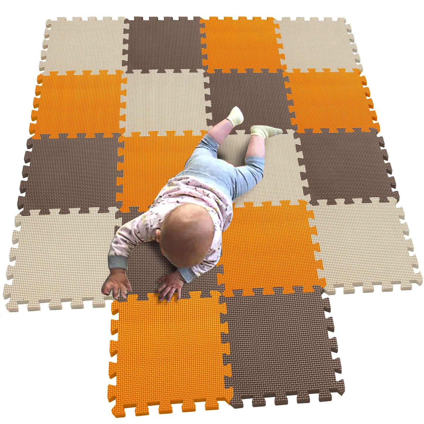 Mqiaoham Baby Play Mats For Floor Playmat Eva Puzzles 3D Jigsaws Children Toddler Playmats And Gyms Workout Mat Foam Tiles Jigsaw Puzzle Plays Soft Toys Babies Activity Orange Coffee Beige 102106110