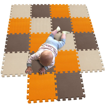 Mqiaoham Baby Play Mats For Floor Playmat Eva Puzzles 3D Jigsaws Children Toddler Playmats And Gyms Workout Mat Foam Tiles Jigsaw Puzzle Plays Soft Toys Babies Activity Orange Coffee Beige 102106110
