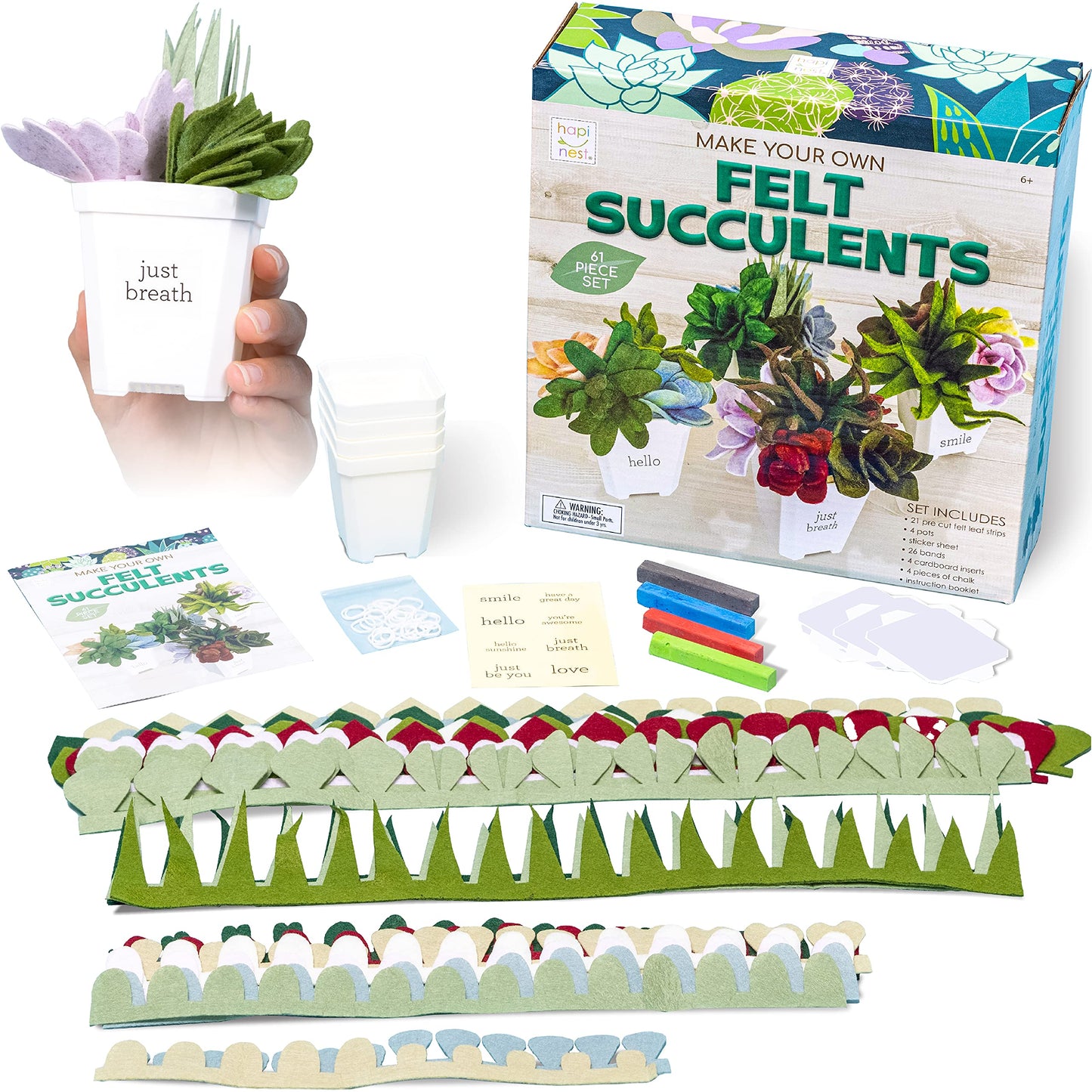 Hapinest DIY Potted Felt Succulents Craft Kit - Miniature Multicolor for Adults, Teens & Seniors, Ages 6+ (Model 3381)