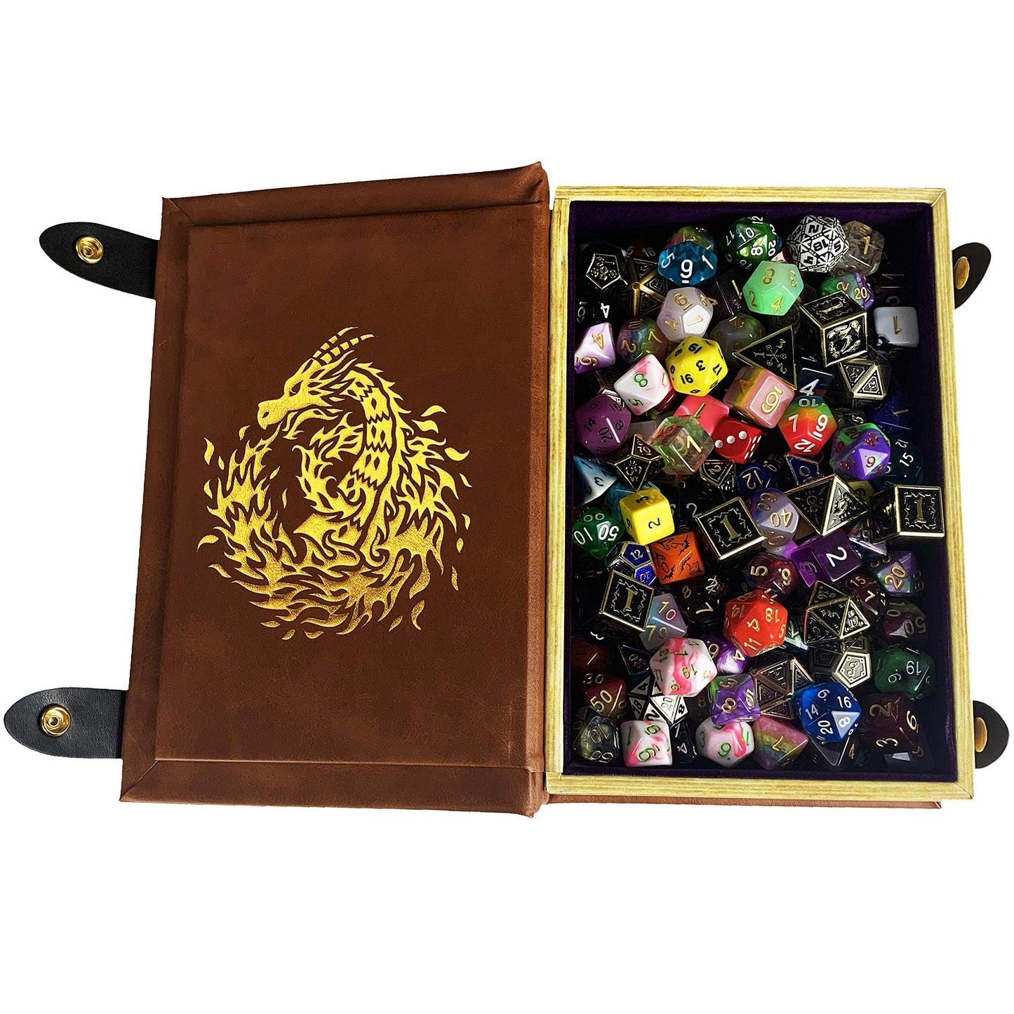 Fantasydice Book-Shaped Gold/Purple Fire Dragon Rolling Magic Book Tray For All Tabletop Rpgs Like D&D, Call Of Cthulhu, Shadowrun.