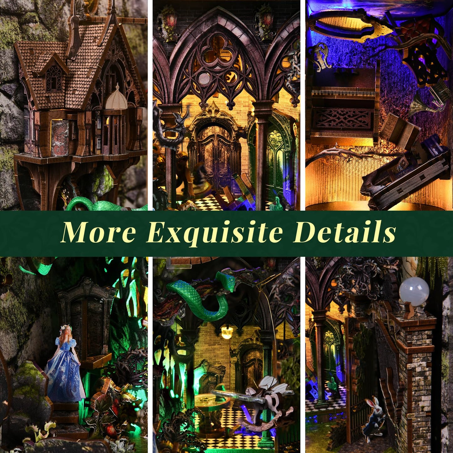 Minicity Book Nook Kit, 3D Wooden Puzzle Dollhouse Booknook, Gifts For Family, Lover (Down The Rabbit-Hole Alice In Wonderland)