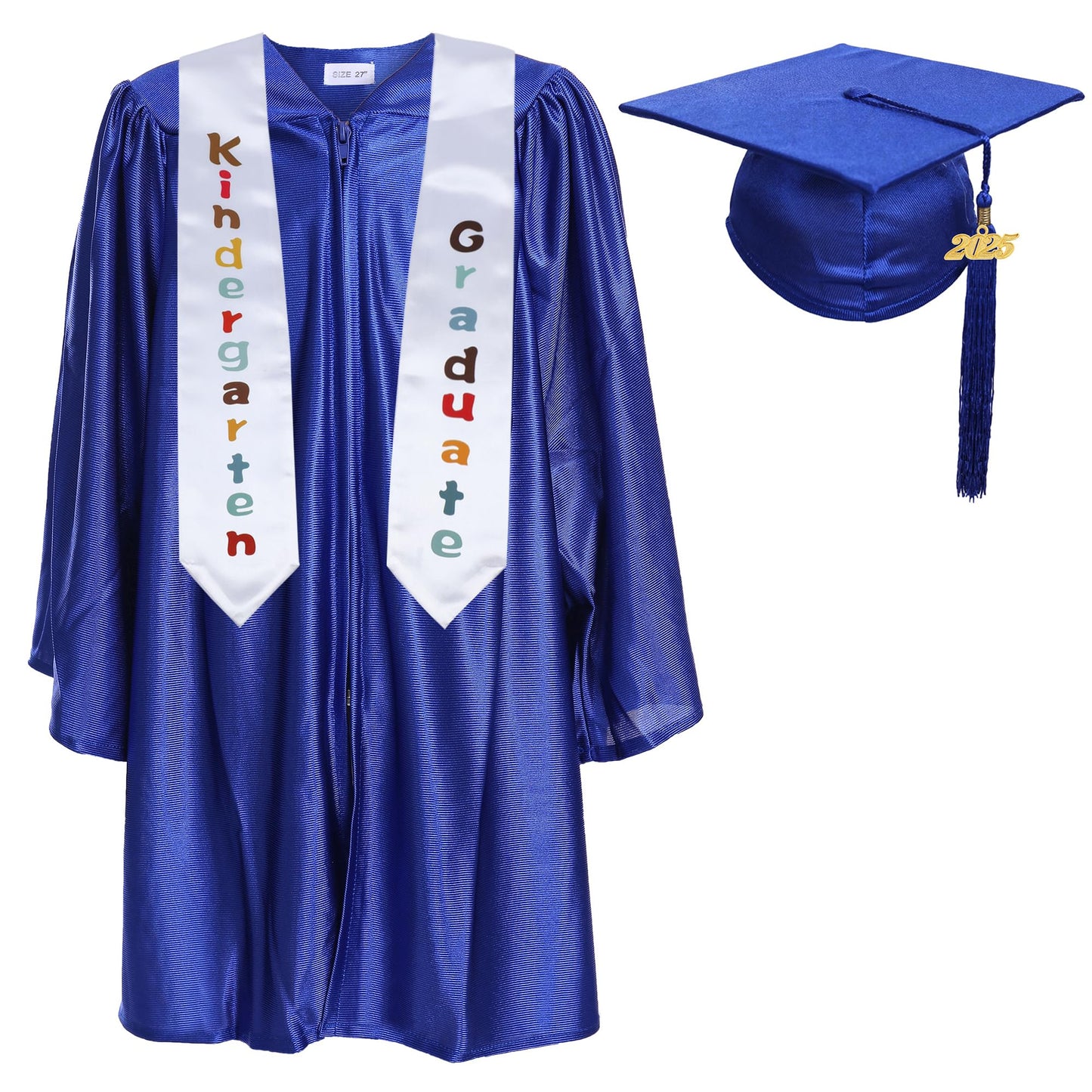 Newrara Kindergarten Graduation Cap And Gown Stole Package For Kids (Royal Blue, 27)
