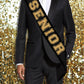 Rhinestonesash Senior Sash - Senior Gold Glitter Black Premium Quality Premium Grade Satin Sash - Senior Send Off Gifts - Black