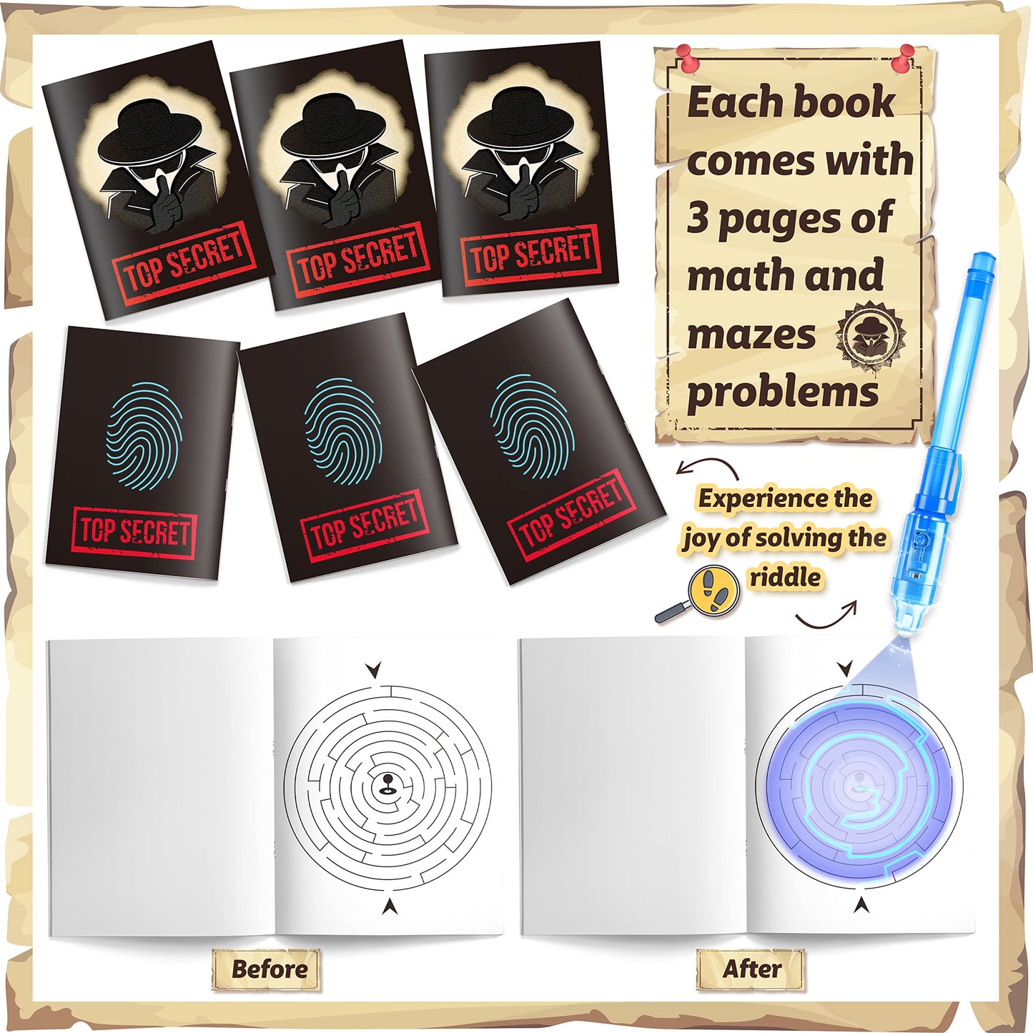 Giftinbox Invisible Ink Pens With Uv Light For Kids, Spy Pen Party Favors For Kids 8-12, 24Pack Invisible Ink Pen And Notebook, Uv Pen For Secret Message Escape Room Birthday Party Favors For Kids 4-8