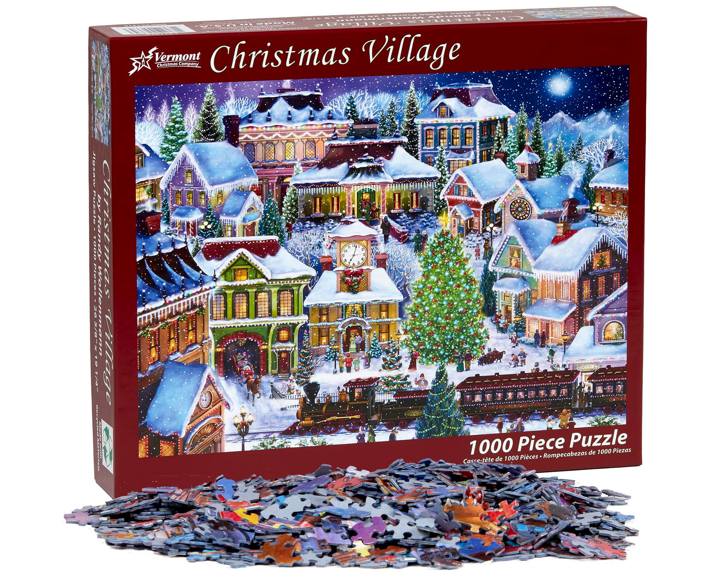 Vermont Christmas Company 1000 Piece Christmas Village Jigsaw Puzzle - Copper Material, Festive Holiday Design