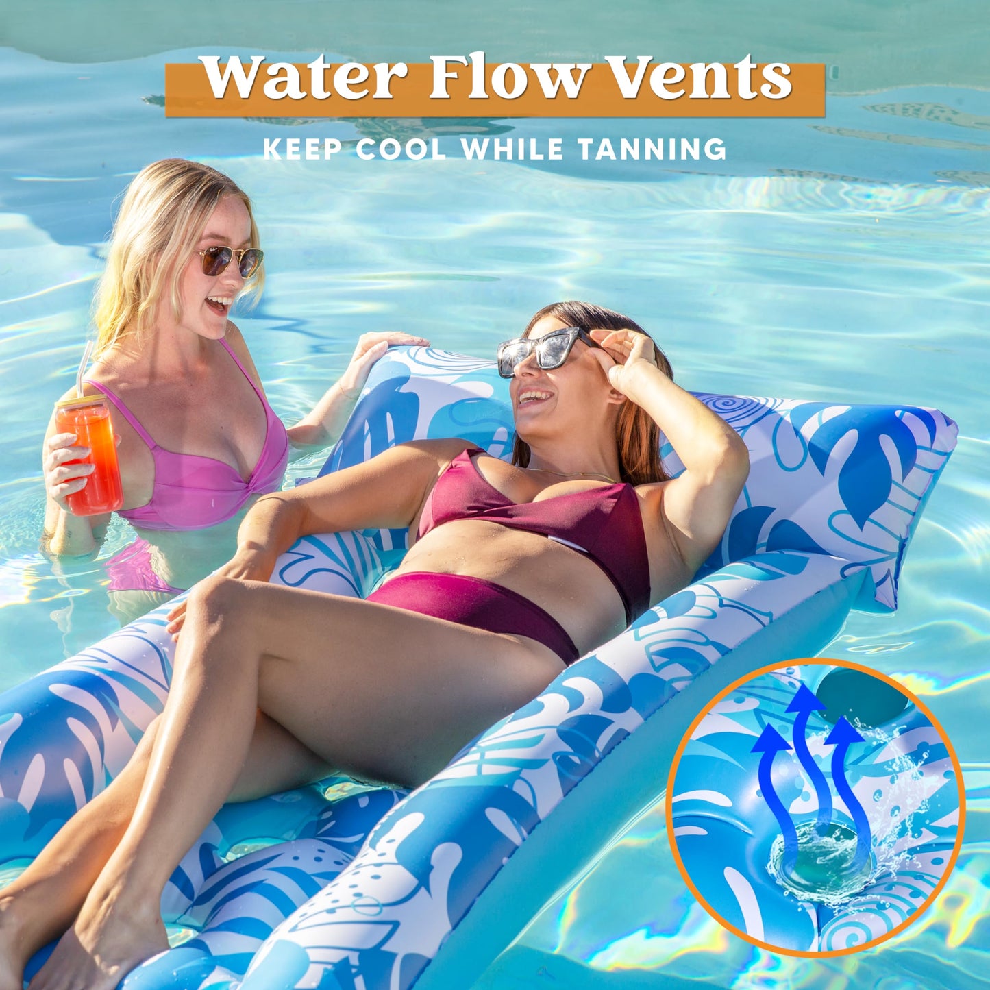 Sloosh Inflatable Pool Float Lounger - 2 Packs Xl Pool Floaties Sun Tanning Bed Float With Headrest For Adults, Floating Mat Poo