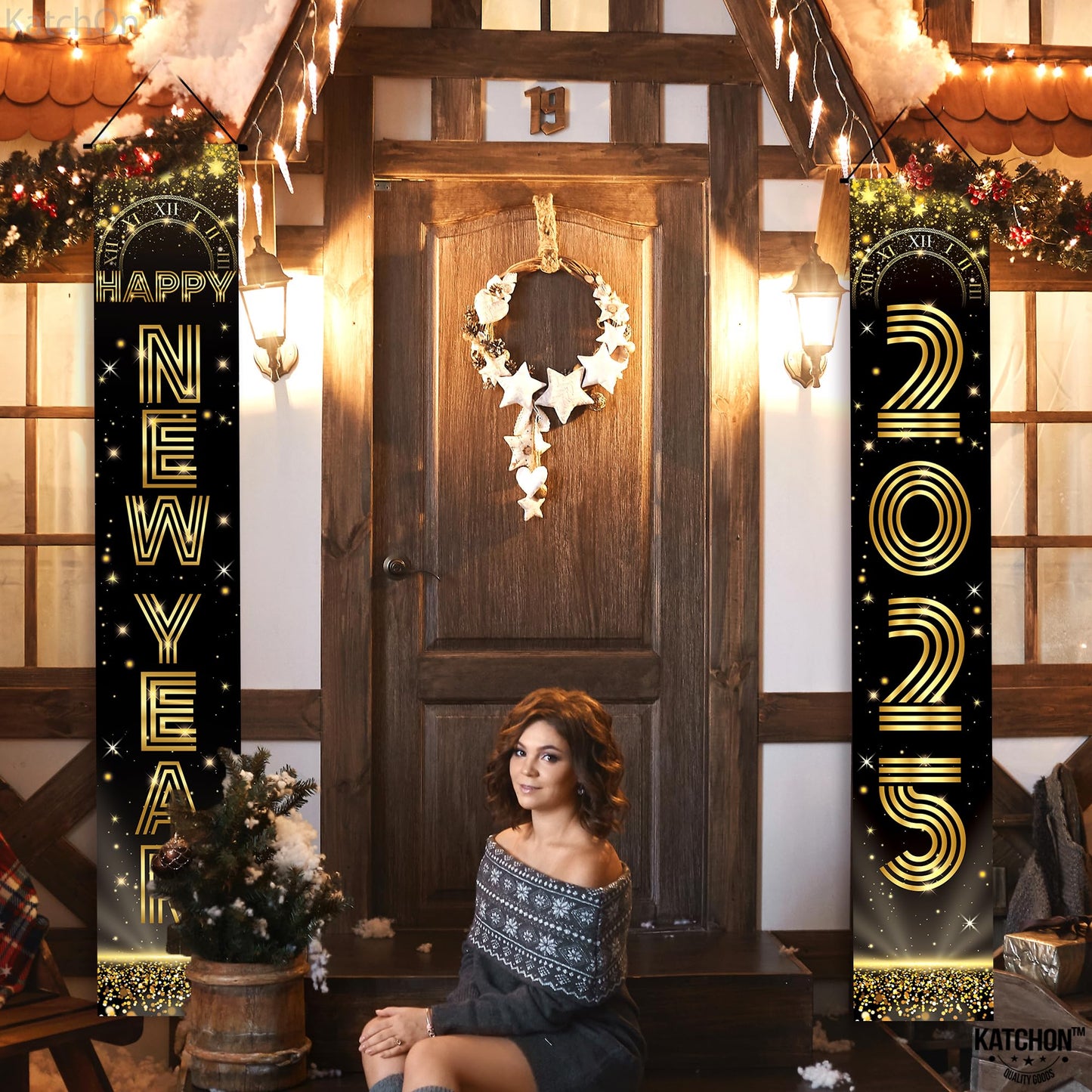 KatchOn, Happy New Years Door Banner 2025 - Large 72x12 Inch | Happy New Year 2025 Banner, New Years Decorations 2025 | Happy Ne