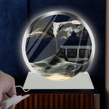 Szoranct Moving Sand Art Lamp Round Glass Flowing Sand Frame, Sand Art Liquid Motion And 3D Deep Sea Moving Sandscapes, For Desk