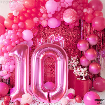 Katchon, Giant Hot Pink 10 Balloon Number - 40 Inch | 10Th Birthday Decorations | Hot Pink 10Th Birthday Balloons For 10 Birthday Decorations Hot Pink | Hot Pink Number 10 Balloons