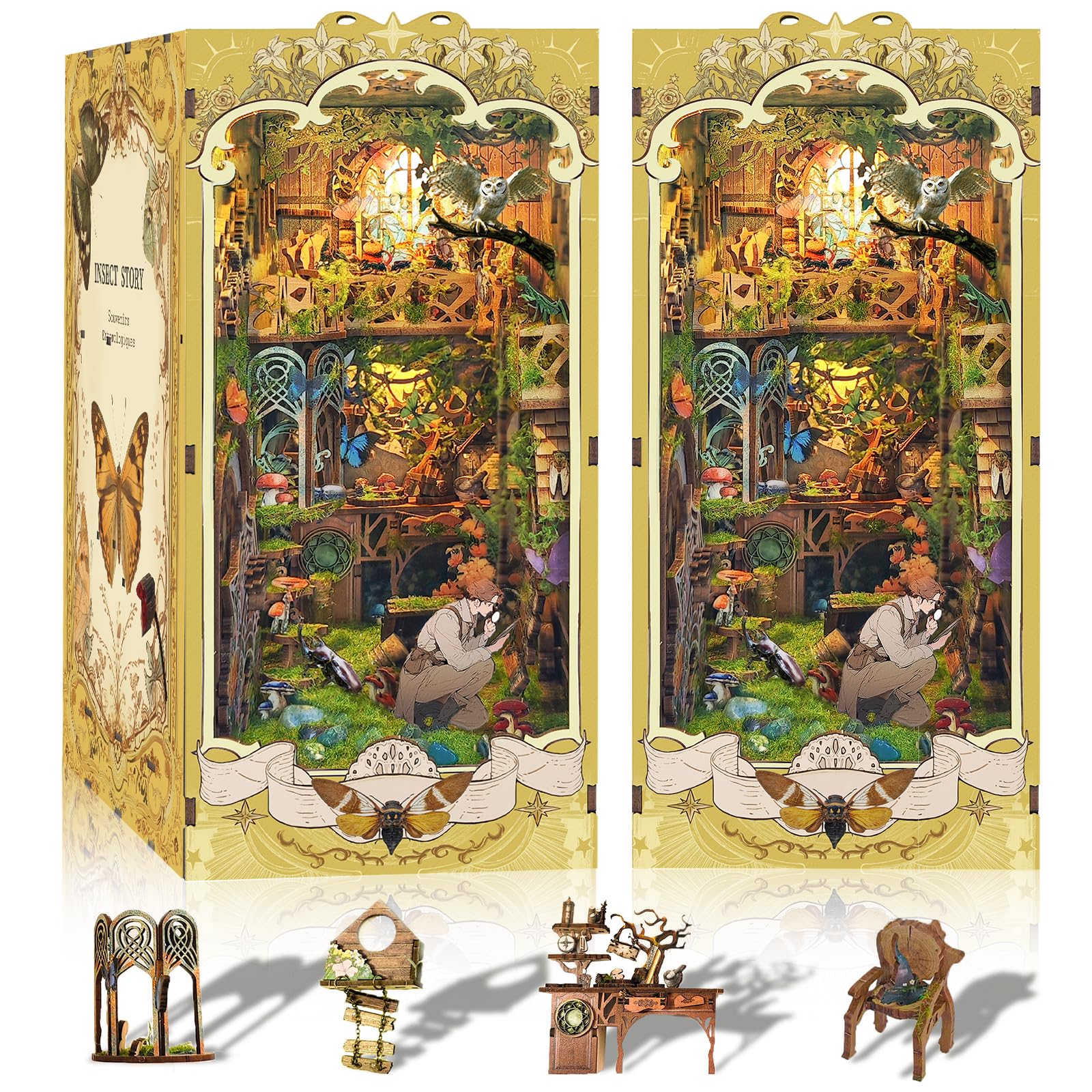 Criolpo Book Nook Kit - Diy Doll House Booknook With Led Lights For Adults And Teens, Perfect Halloween Bookshelf Decor, 3D Wood