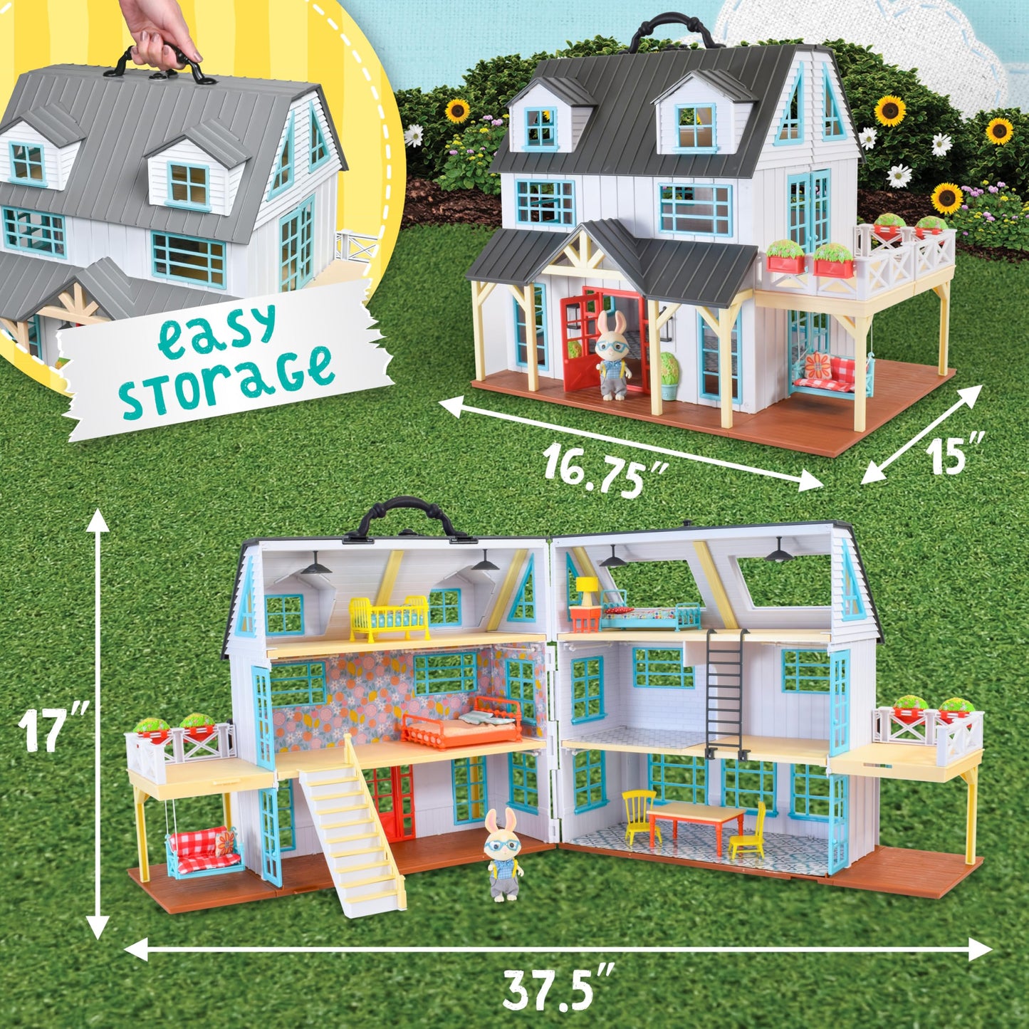 Honey Bee Acres Buzzby Farmhouse, Dollhouse Playset With Miniature Doll Figure, Furniture And Accessories. 25 Pieces, Ages 3+