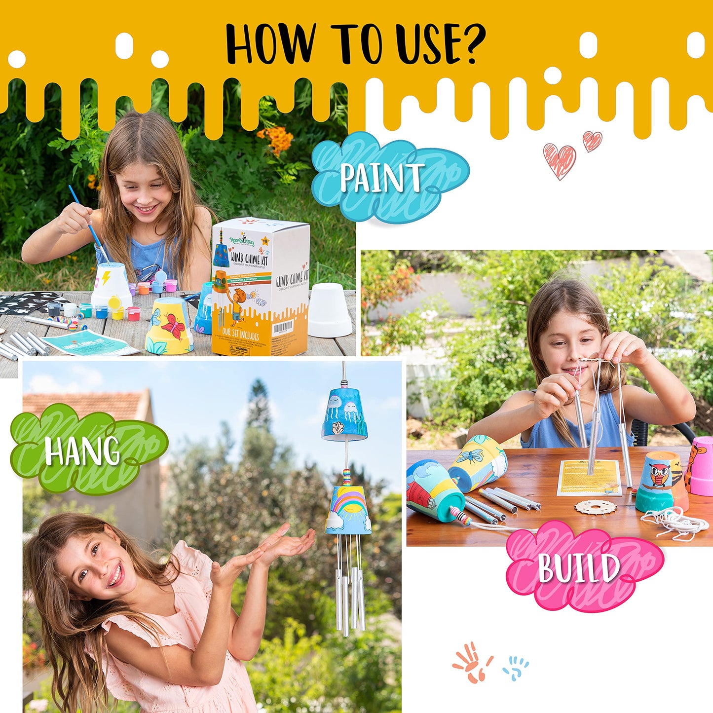 ROMIS WAY 2-Pack Make Your Own Wind Chime Kit - Larger Bells, Stencils and Beads, Arts and Crafts for Kids Ages 8-12, 6-8 - DIY