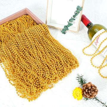 SHAOQINLIN 12 PCS Gold Bead Necklace, Gold Mardi Gras Christmas Beads Necklaces 33'' Metallic Beaded Costume Necklaces Party Nec