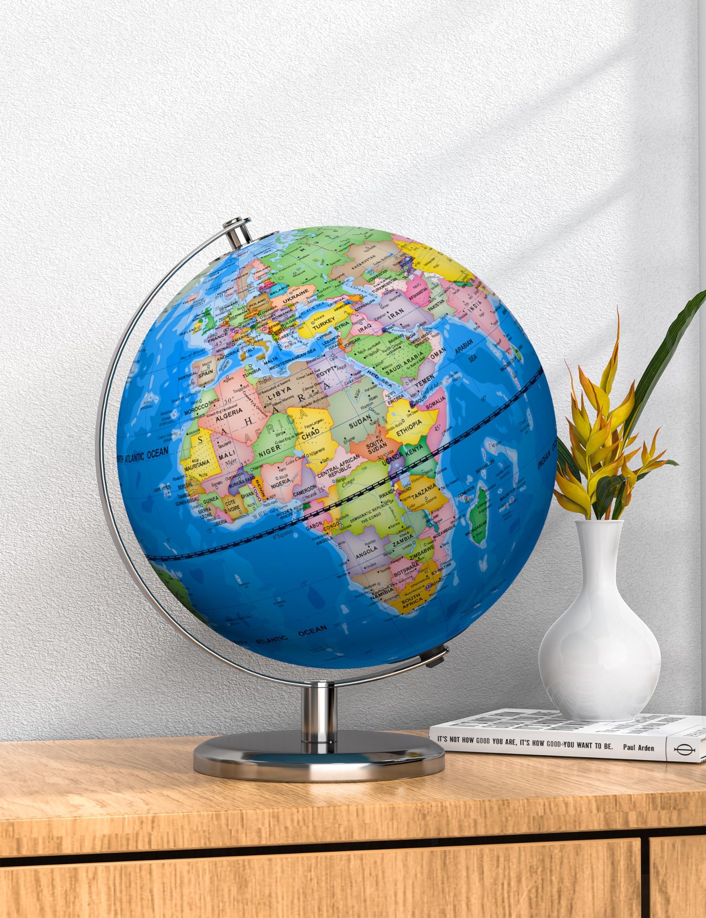 Waldauge 9'' Illuminated World Globe With Stand, Educational Globes For Kids Learning, Colorful Hd World Map Details, Led Globe