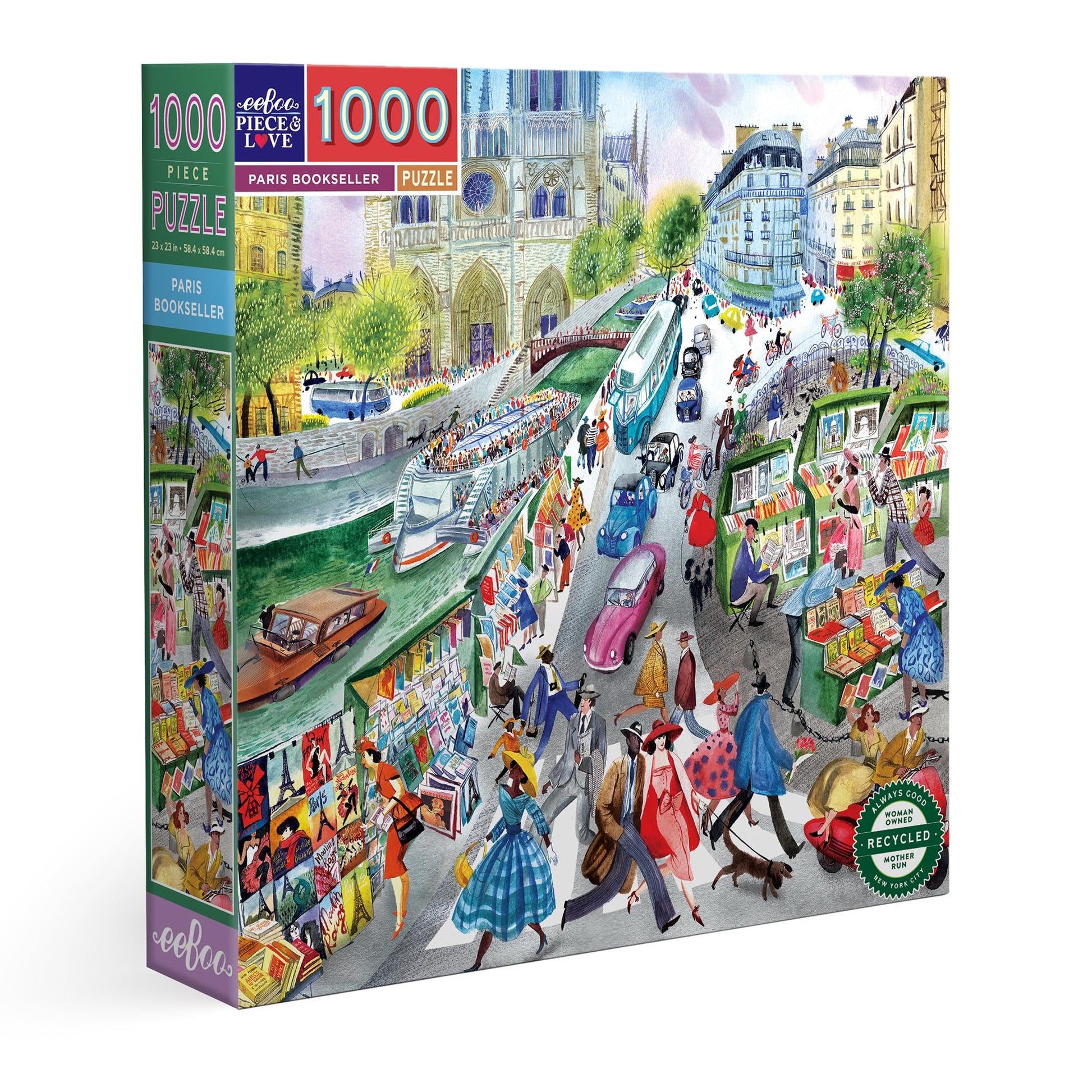eeBoo Piece & Love: Paris Bookseller - 1000 Piece Puzzle - mature-themed Square Jigsaw  23x23  Includes Image Reference Insert  Glossy Pieces