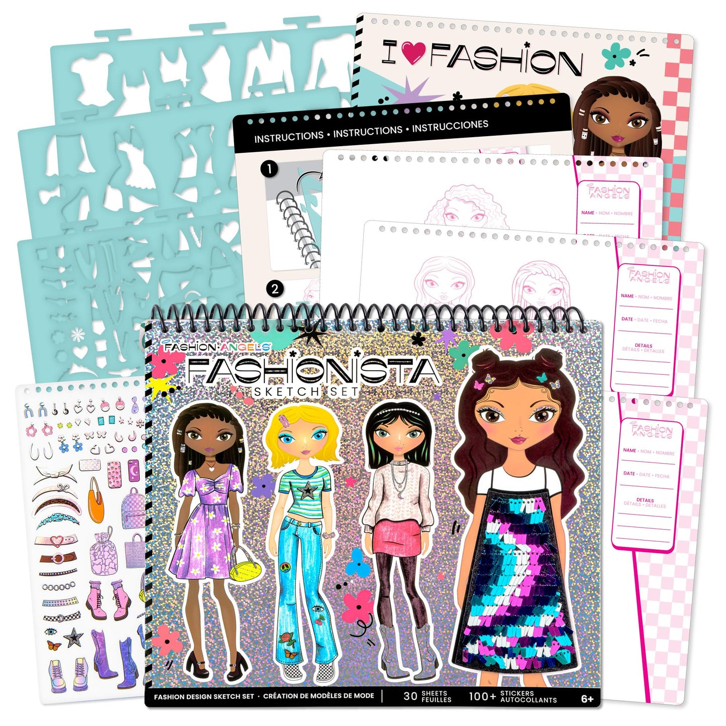 Fashion Angels Fashion Design Sketch Portfolio - Sketch Book for Beginners, Sketch Pad with Stencils and Stickers for Kids 6 and