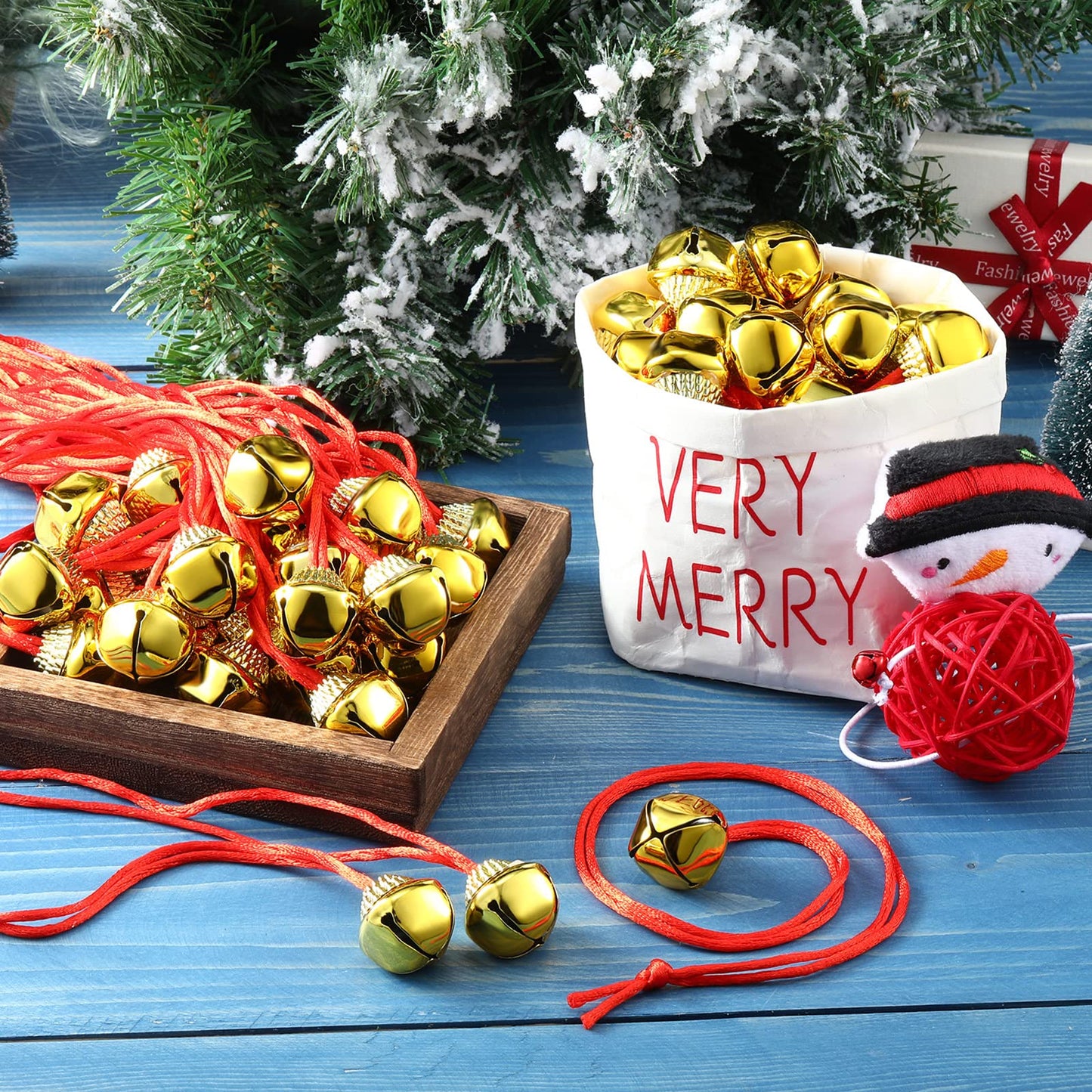 Gejoy 48 Pcs Christmas Bell Necklaces Large Jingle Gold Bell Necklaces for Craft Holiday Party Supplies