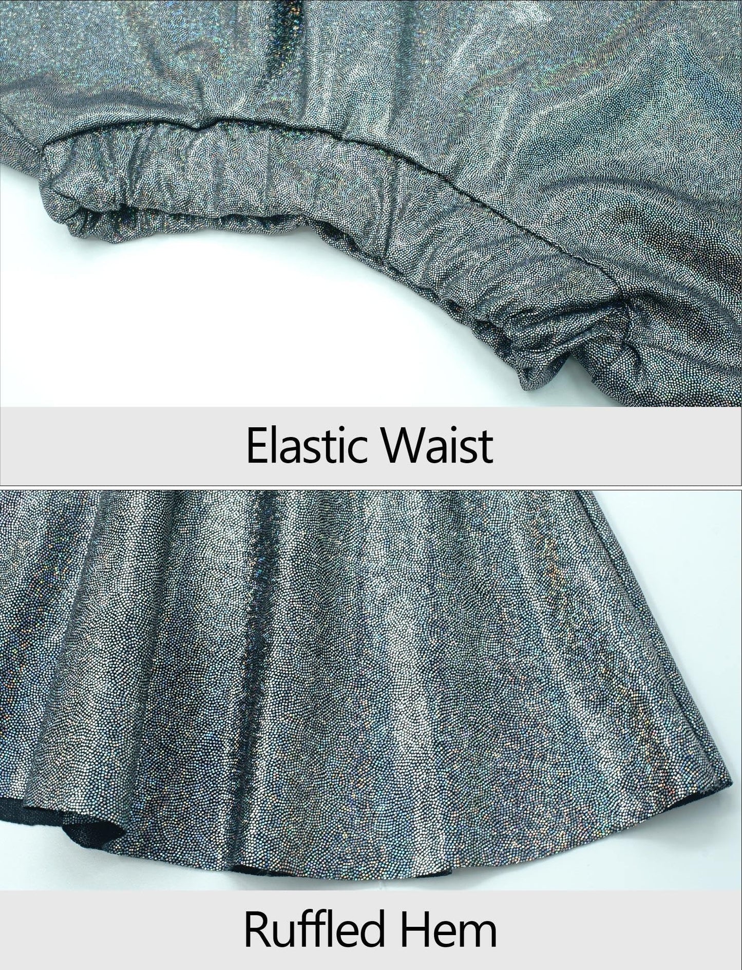 Happy Cherry 2Pcs Kids Girls Shiny Metallic Short Sleeve Crop Top With Pleated Skirt Set Dancewear Performance Costumes Black 10