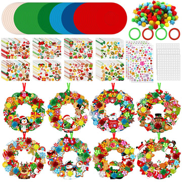 Hollowfly 48 Sets Christmas Wreath Craft Kits for DIY Santa Claus Wreath Hanging Ornaments Make Your Own Paper Xmas Craft with S