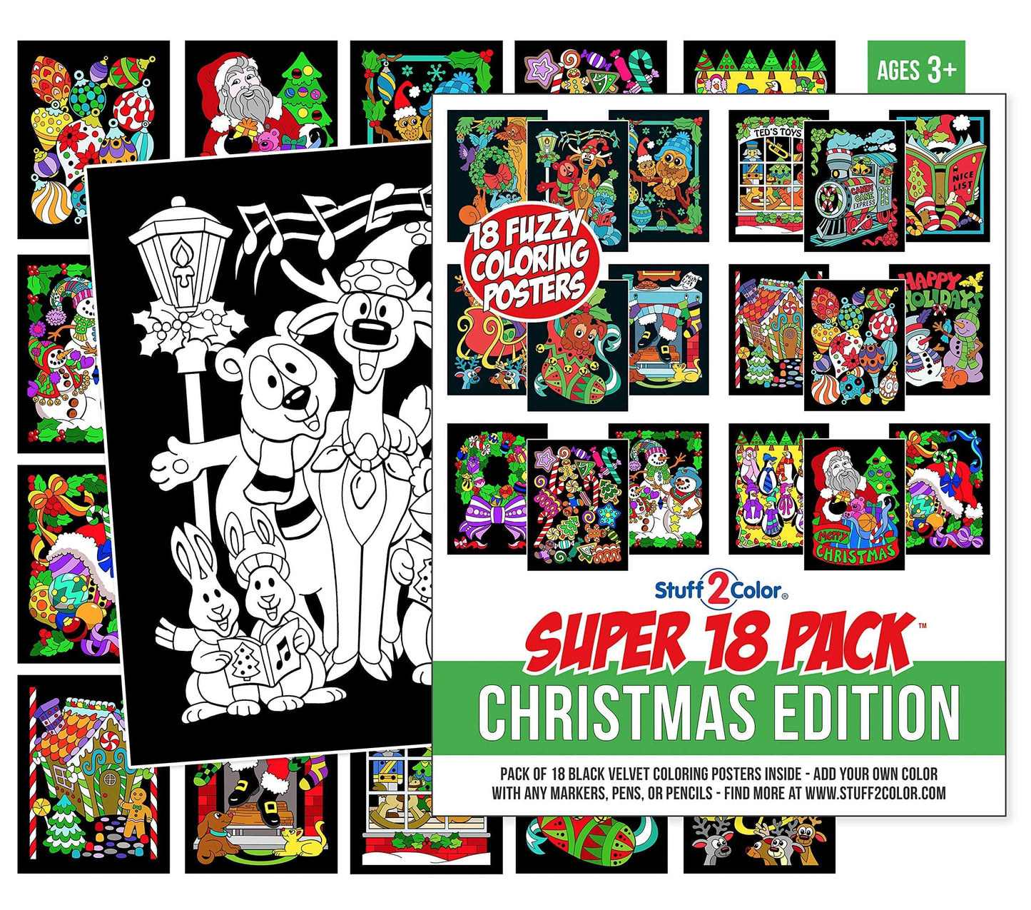 Super Pack of 18 Fuzzy Velvet Coloring Posters (Christmas Edition) - Excellent Family Time Craft Project to Share and Color - Al